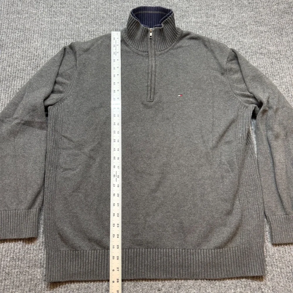 Tommy Hilfiger Mens XL Gray 1/4‎ Zip Cotton Knit Pullover Sweater Mock Neck Logo